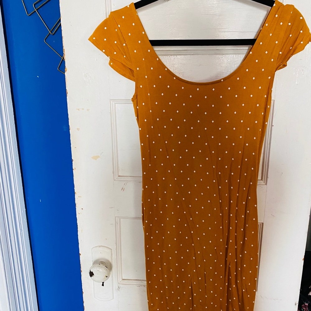 Mustard white polka dot dress